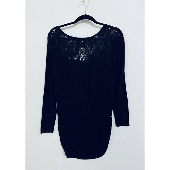 Boston Proper Womens Small Lace Blouson Top Black Long Sleeve Stretch Boho - Picture 1 of 8